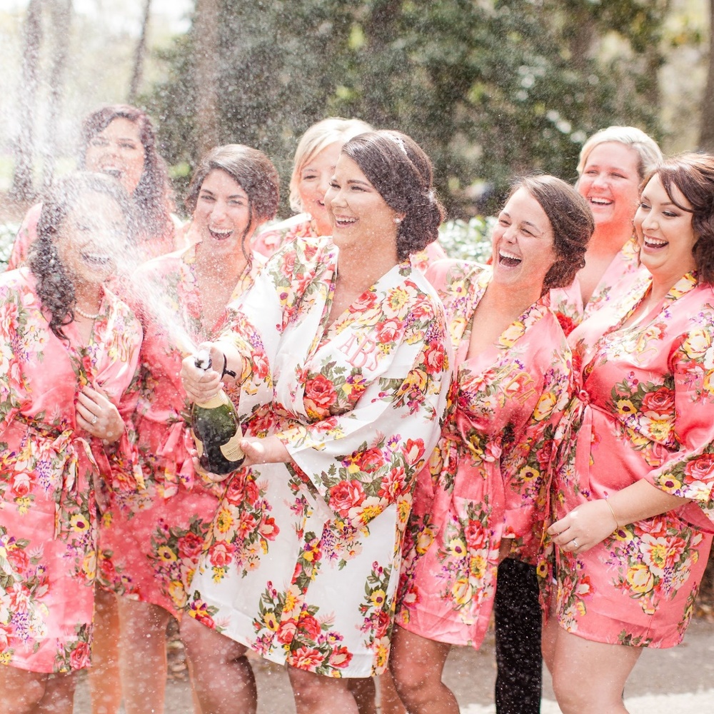 Floral Satin Robe, Bridesmaid Robe, Getting Ready - Picture 1 of 6